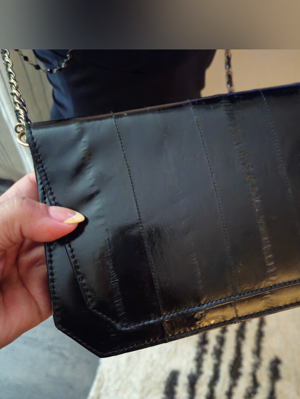 Vintage Black Leather Crossbody Bag with Chain Strap